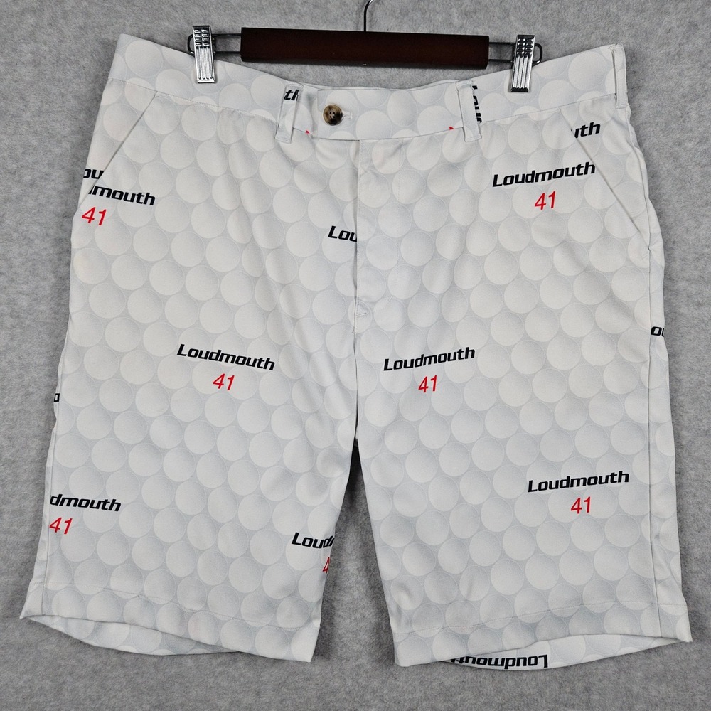 Loudmouth (Men's 38) Golf 11" Shorts White Big Golf Ball Performance Chino